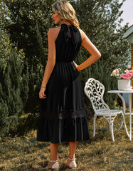 Sleeveless Halter Lace Ruffle Long A Line Dresses
