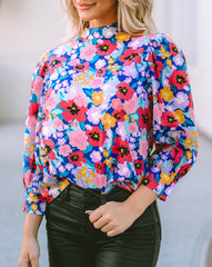 Floral Print Mock Neck Blouse