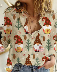 Christmas Gnome Print Loose Shirt