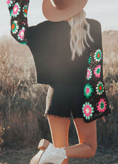 Floral Crochet Bell Sleeve Sweater