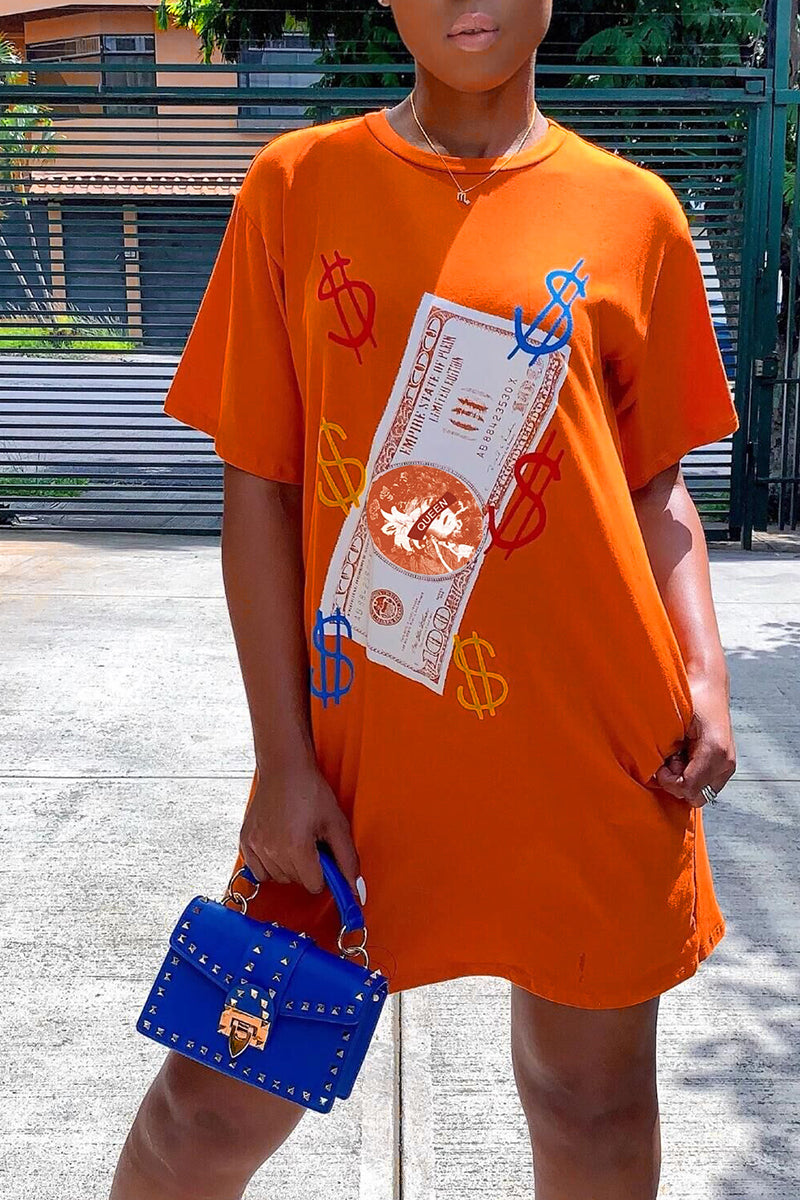 Dollar Graphic Slant Pocket Tee Dress