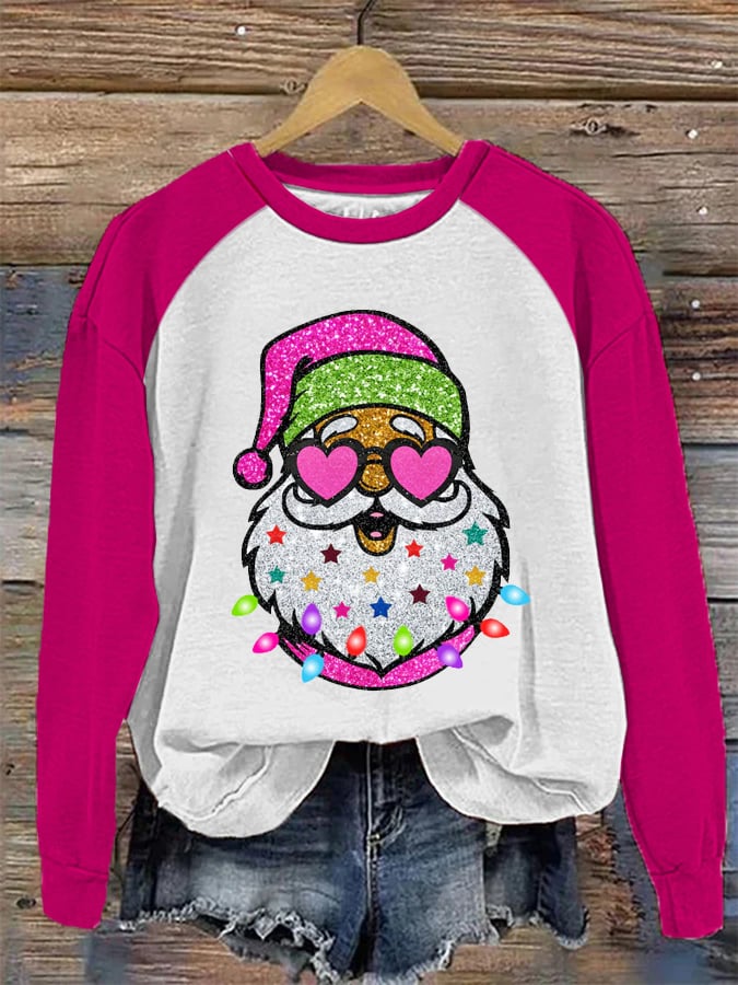 Shiny Santa Print Sweatshirt