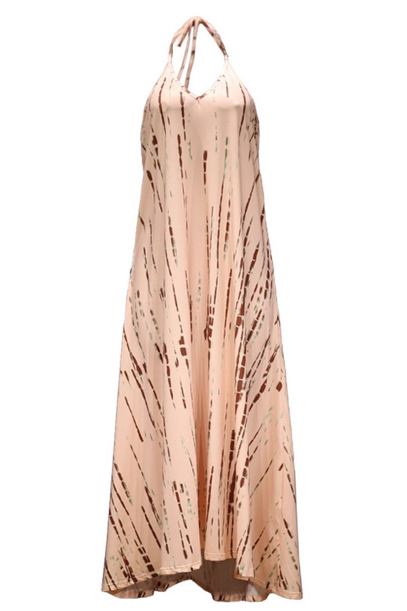 Allover Print Backless Halter Maxi Dress