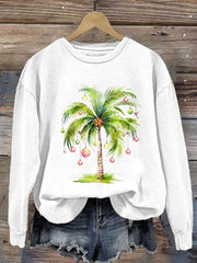 Casual Christmas Palm Tree Printed Long Sleeve Sweatshirt
