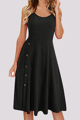 Button Detail Ruffle Hem Ribbed Cami Dress