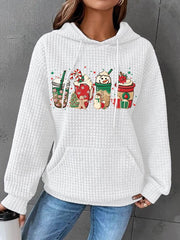 Christmas Snowman Latte Print Waffle Hoodie