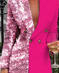 Sequins Colorblock Double Breasted Blazer Dress