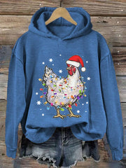 Women's Merry Christmas Chicken Print Hoodie