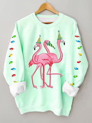 Merry Christmas Flamingo Fun Print Casual Sweatshirt