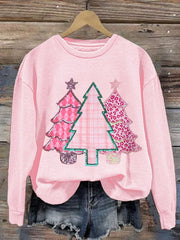 Christmas Tree Print Round Neck Sweatshirt