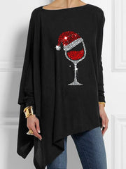 Christmas Wine Glass Casual Irregular Top