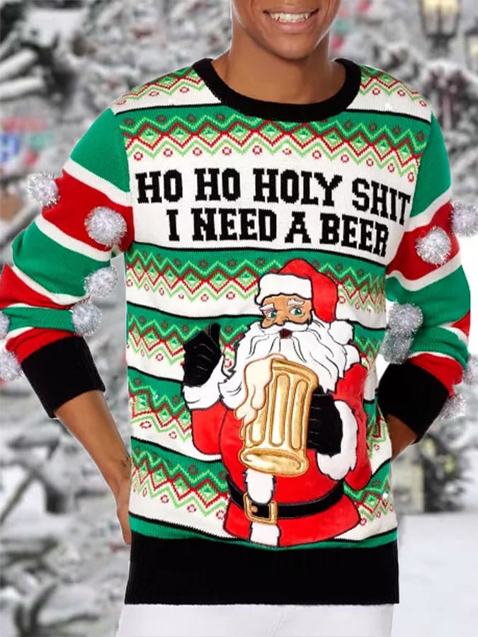Christmas Ah, I Need To Drink Beer All Day  Print Casual Sweatshirt