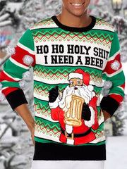Christmas Ah, I Need To Drink Beer All Day  Print Casual Sweatshirt