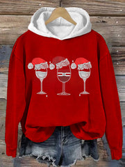 Christmas Red Wine Glass Retro Casual Print Sweatshirt