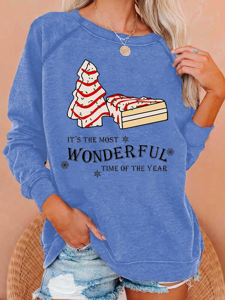 Christmas Tree Cake Print Casual Crewneck Sweatshirt