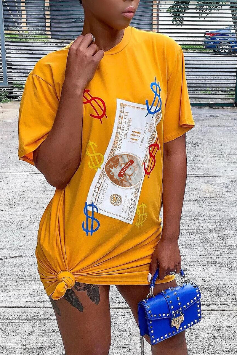 Dollar Graphic Slant Pocket Tee Dress