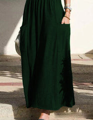 Plain Strap Pocket Pleated Long A Line Dresses