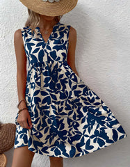 Bohemian Loose V-Neck Pleated Plants Print A Line Dresses