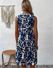 Bohemian Loose V-Neck Pleated Plants Print A Line Dresses