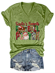 Santa's Favorite Football Player Print Casual T-Shirt