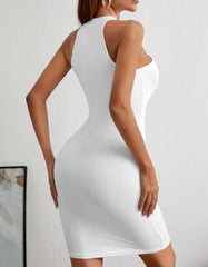 Plain Round Neck Tie Sleeveless Knit Sweater Bodycon Dresses