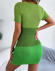 Solid-color Round Neck Cutout Short Sleeve Knit Bodycon Dresses
