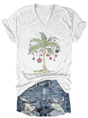 Casual Merry Christmas From Coconut Tree Printed Short Sleeve T-Shirt