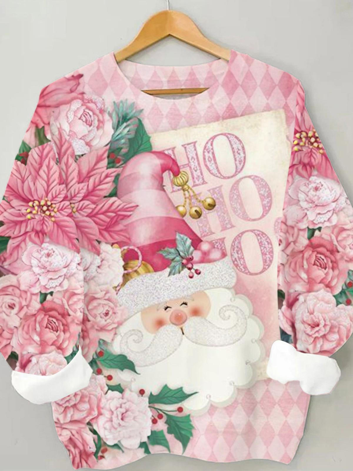 Ho Ho Ho Floral Santa Long Sleeve Top