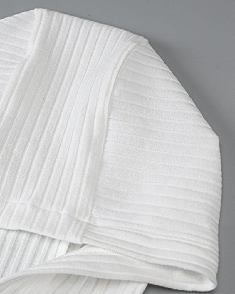 Solid Rib-Knit Thumb Hole Hooded Mini Dress