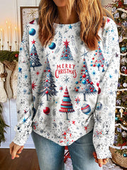 Winter Merry Christmas Printed Long Sleeve Casual Top