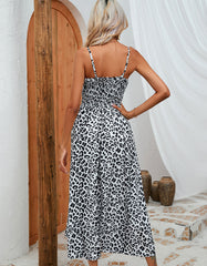 Leopard Print Strap Sleeveless Long Cami A-Line Dresses