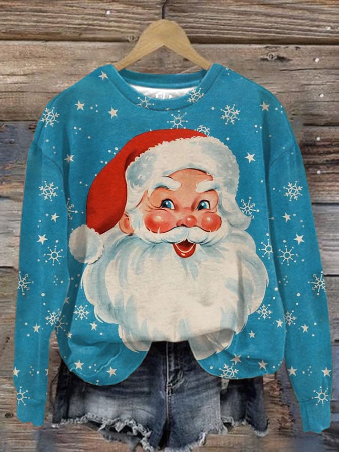 Snowing Santa Claus Print Crew Neck Sweatshirt