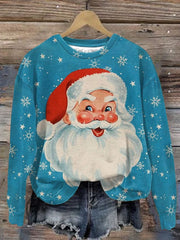 Snowing Santa Claus Print Crew Neck Sweatshirt