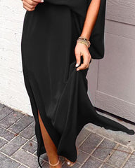Solid One Shoulder Slit Dress