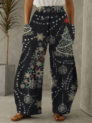 Snowflake Christmas Tree Print Casual Pants