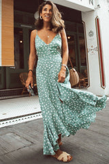 Polka Dot Asymmetric Ruffle Button Down Beach Maxi Dress