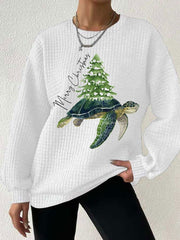 Merry Christmas Turtle Christmas Tree Waffle Sweatshirt