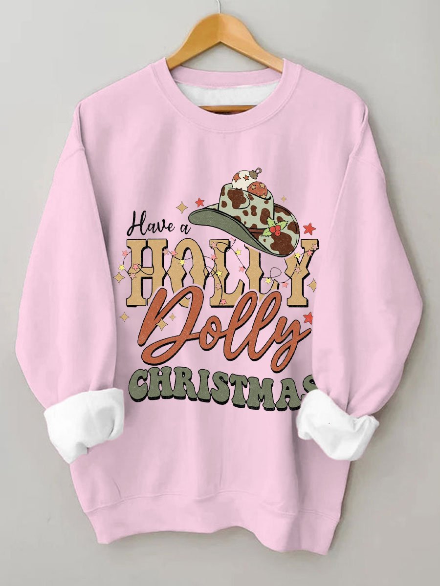 Western Have A Holly Dolly Christmas Print Sweatshirt