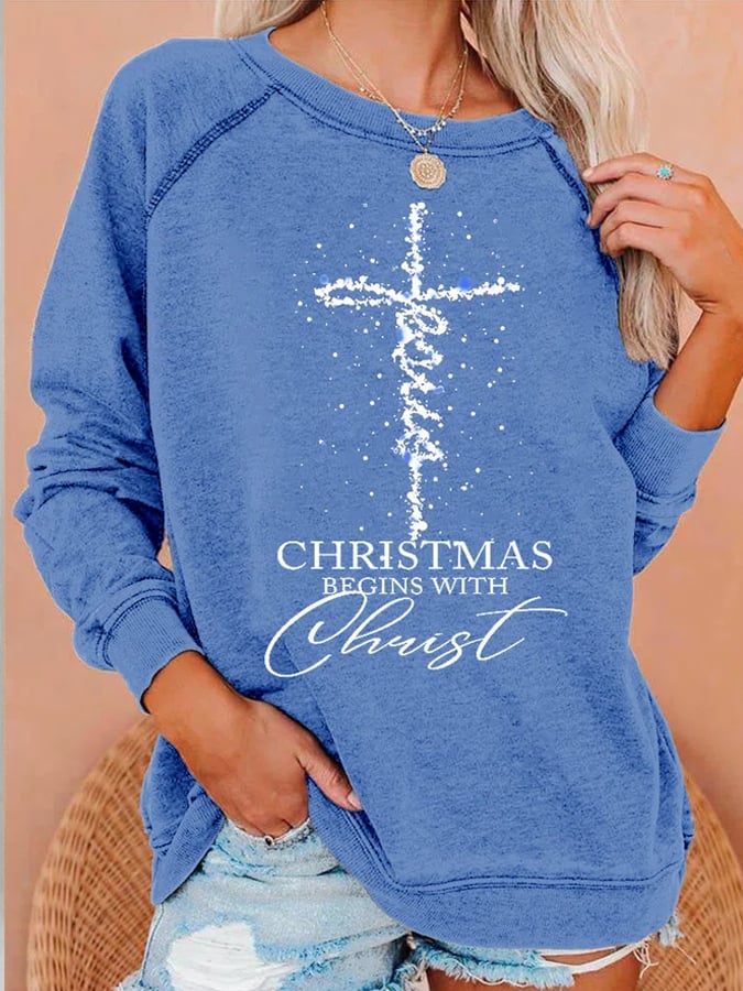 Jesus Christmas Begins With Christ  Print Casual Sweatshirts