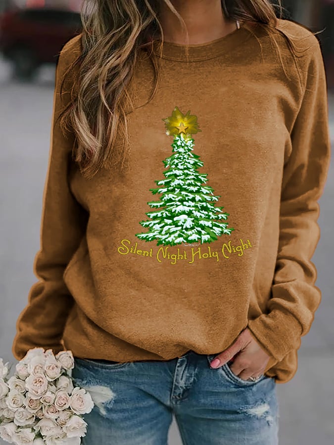 Merry Christmas Tree Print Sweatshirt