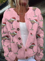 Christmas Cocktail Print Knit Cardigan