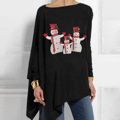 Christmas Snowman Printed Casual Mid-Length Women's Tops