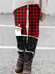 Warm Christmas Plaid Penguin Leggings