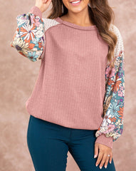 Floral Puff Sleeve Textured Blouse