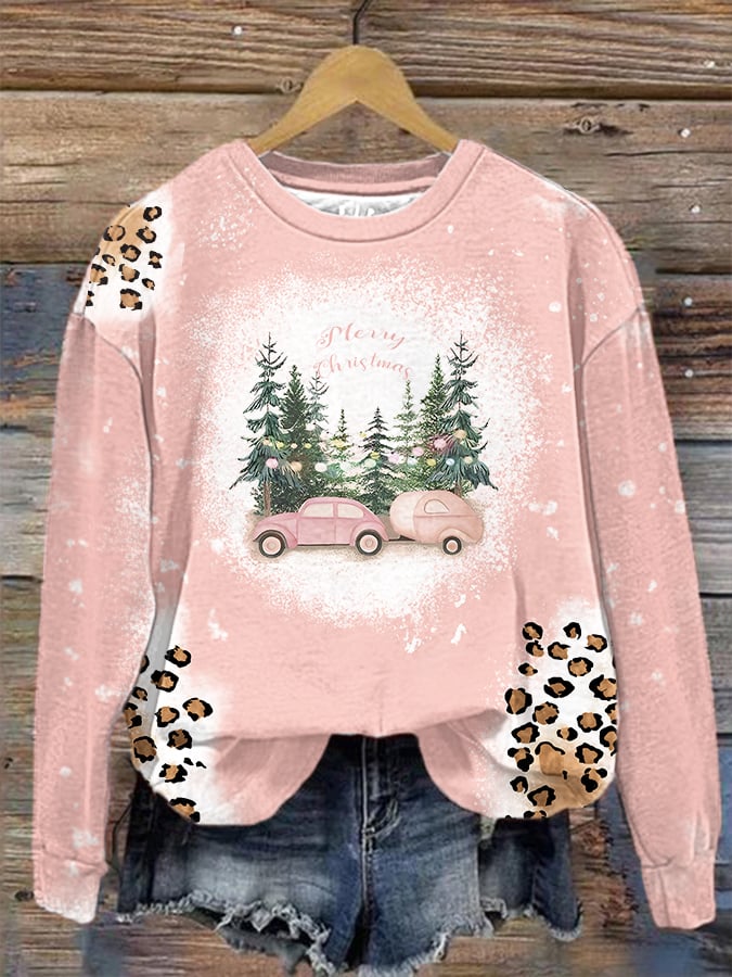 Merry Christmas Trees Leopard Print Sweatshirt