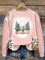 Merry Christmas Trees Leopard Print Sweatshirt