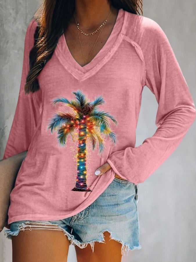 Casual V-Neck Printed Long Sleeve T-Shirt