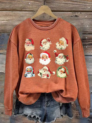 Pink Vintage Santa Claus Print Sweatshirt