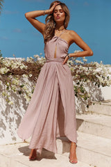 Shinning Split Petal Trim Tie Back Beach Dress