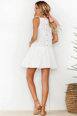 Boho Print Button Trim Sheer Beach Swing Dress